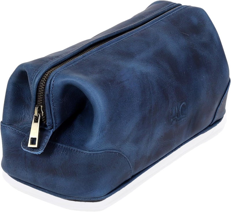 HLC Leather Toiletry Bag for Men - Best Gift for Men - Premium Genuine Leather Dopp Kit Shaving Kit Organizer Travel Kit Pouch Bag for Men - Large Size (blue) - Image 1